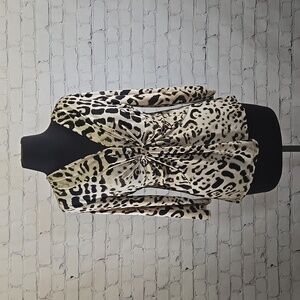 Chaus Cheetah Print V-Neck Blouse - Size Large